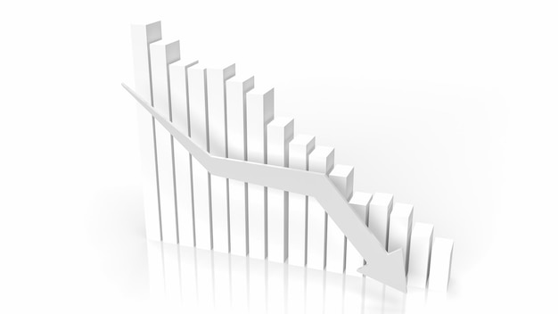 The white business chart arrow down 3d rendering