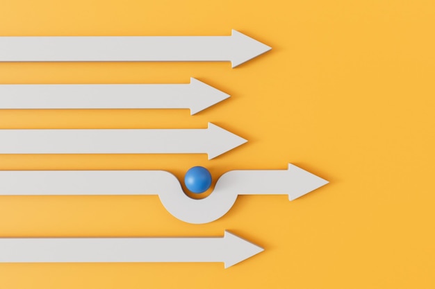 A white business direction arrow moves around an obstacle that is in its path d rendering
