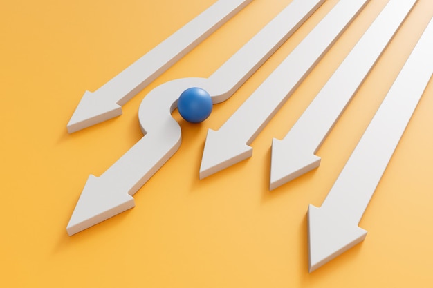 A white business direction arrow moves around an obstacle that is in its path d rendering