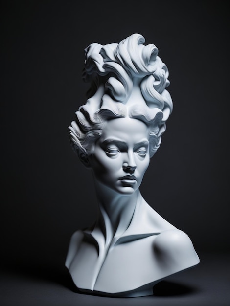 A white bust of a woman with a hairdo on it.