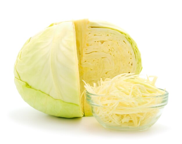 White cabbage in a bowl isolated on a white background