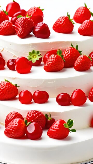 Photo a white cake with strawberries and strawberries on it