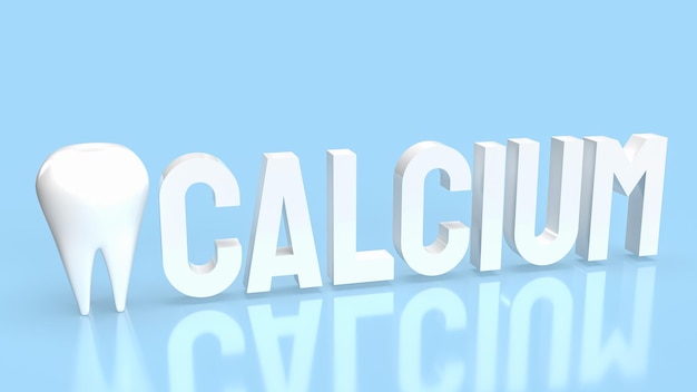 The white calcium text and teeth on blue background 3d rendering