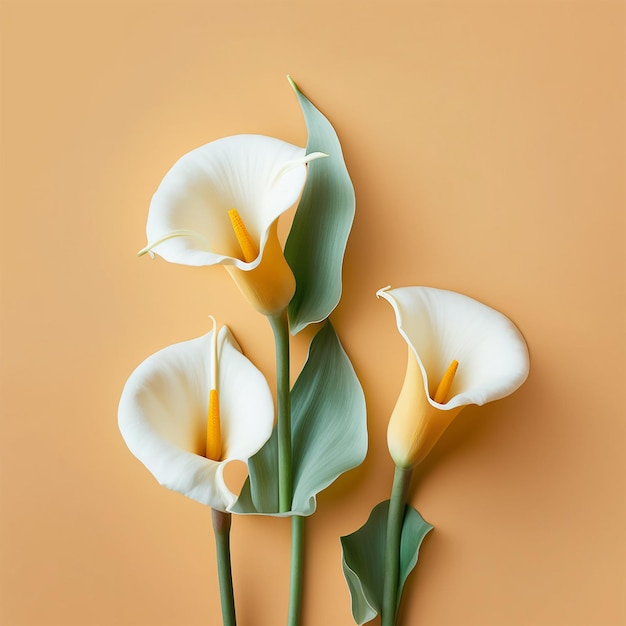 White calla flowers on pastel background