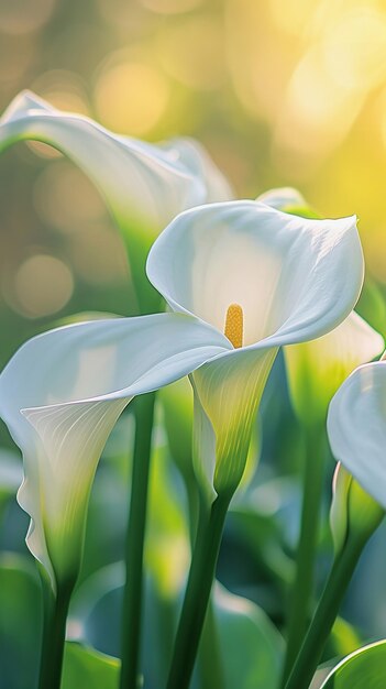 White calla lilies with a soft dreamy background