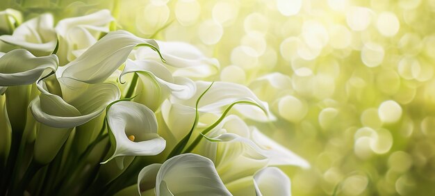 White calla lilies with a soft dreamy background