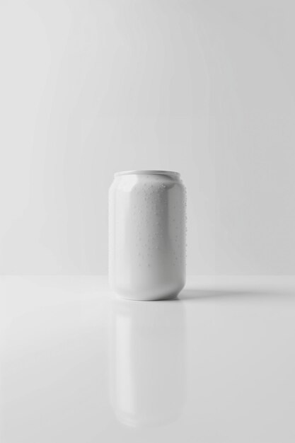 Photo a white can of soda sits on a white table