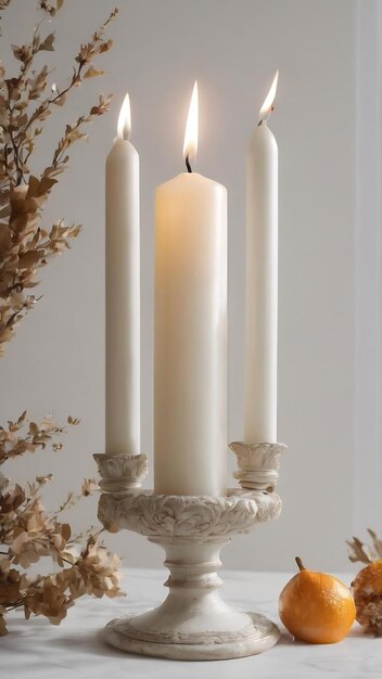 A white candle holder with a white background