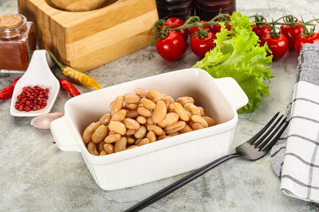 White canned beans in the bowl