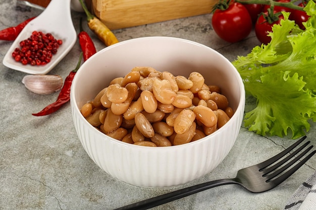 White canned beans in the bowl