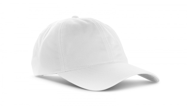 白色帆布织物帽孤立在白色背景照片