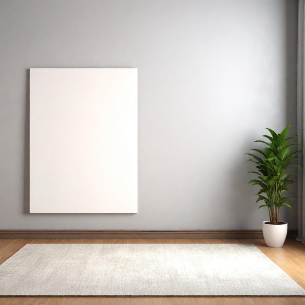 a white canvas on a wall in a room with a plant and a plant