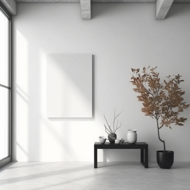 A white canvas on a wall with a window in the background