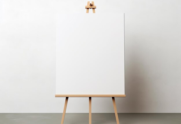 A white canvas on a wooden easel