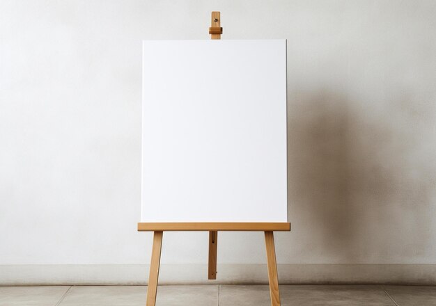 Photo a white canvas on a wooden stand with a wooden stand.