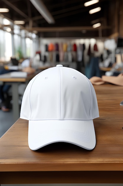 Photo white cap mockup on table for logo