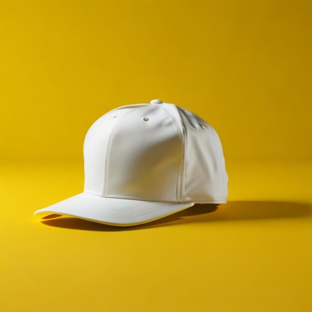 A white cap with on a yellow background