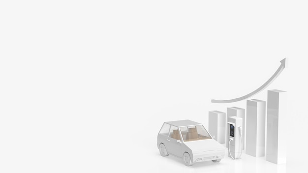 The white car and electric station for EV car concept 3d rendering