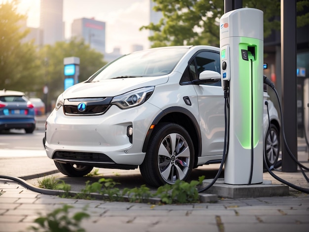 a white car is parked at a gas pump with the word honda on it