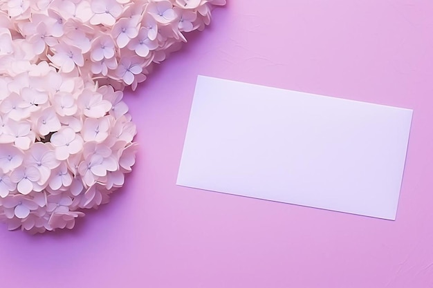 Photo a white card sitting next to a bunch of white flowers