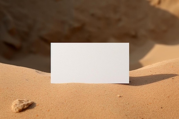 a white card sitting on top of a sandy beach