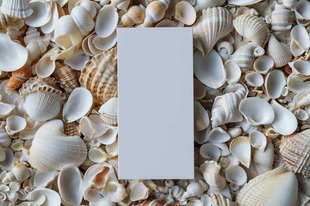 Photo a white card surrounded by shells and seashells