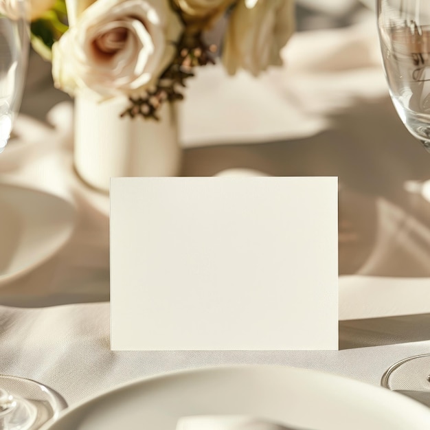 a white card on a table with a white card on it
