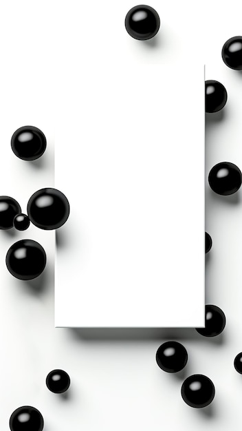 White card with black balls on a white background