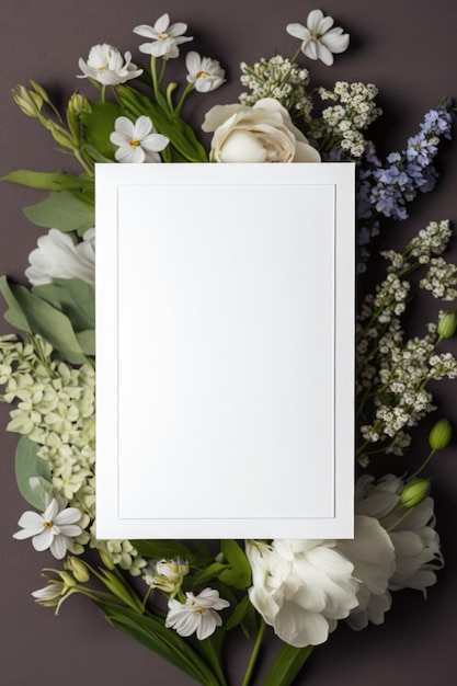 White card with copy space and flowers created using generative ai technology