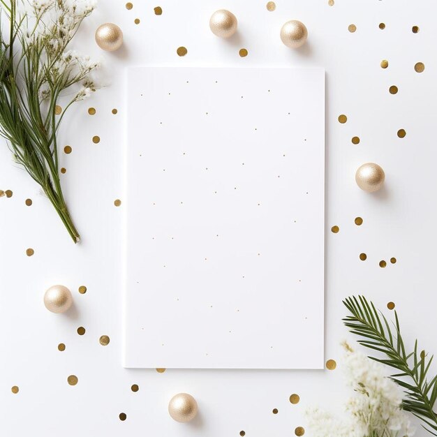 a white card with gold dots on a white background