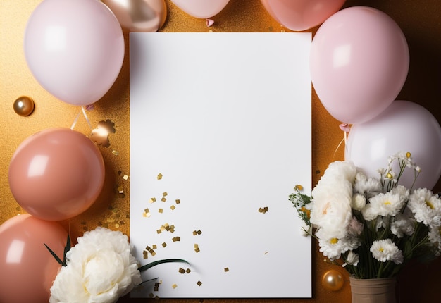 Photo a white card with gold glitter and flowers on it