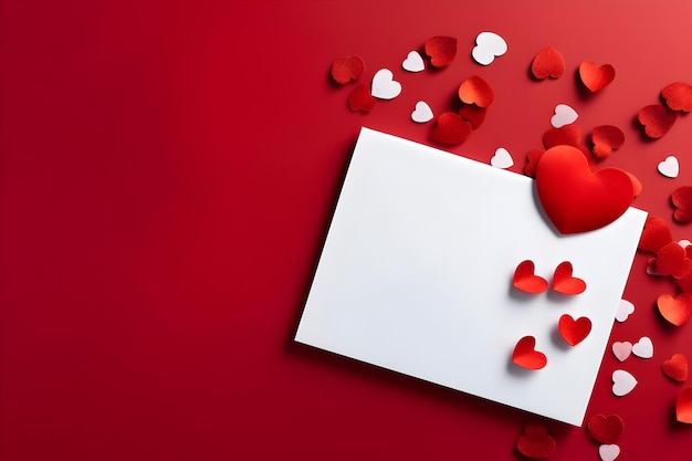 A white card with a heart on it and a red background with a white card that says love.