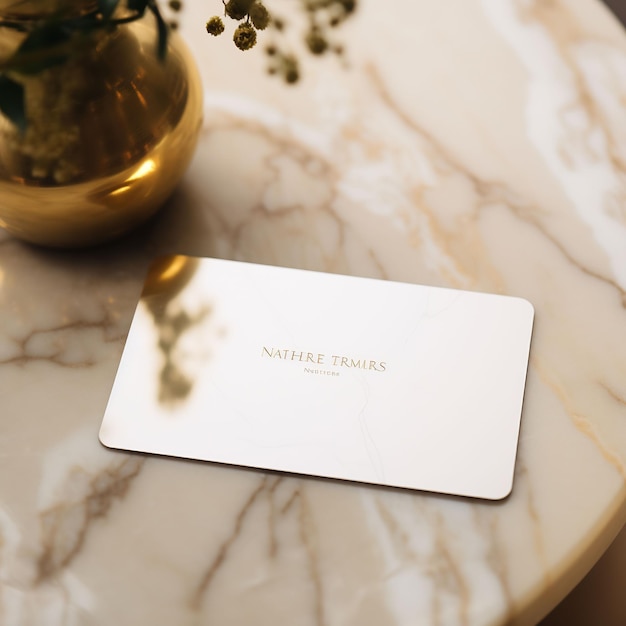 a white card with the name bridal on it sits on a marble table.