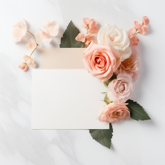 A white card with pink roses and a card that says " thank you ".