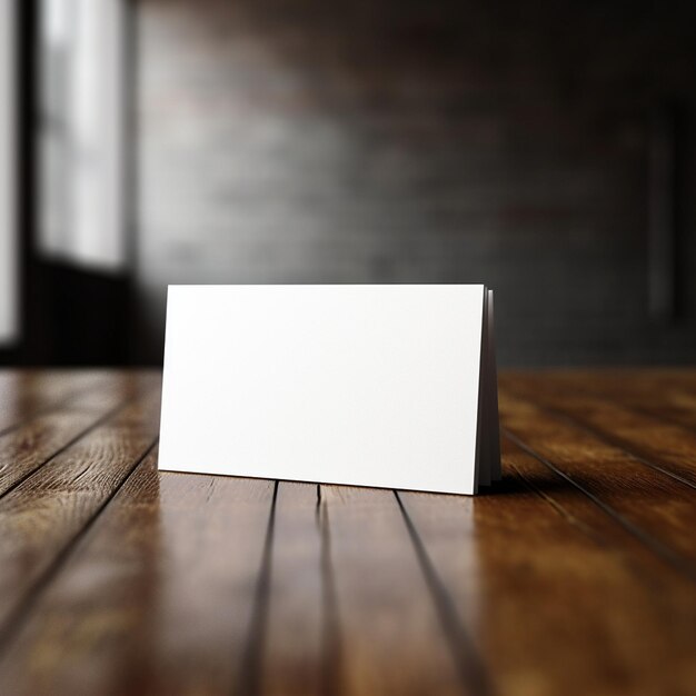 a white card on a wooden floor with a white card on it.