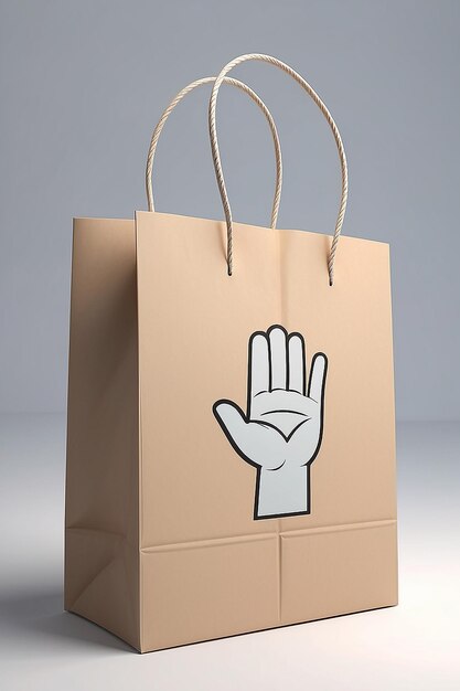 Photo white cardboard bag with cartoon hand the concept of purchase delivery gift 3d rendering