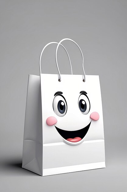 White cardboard bag with cartoon hand the concept of purchase delivery gift 3d rendering