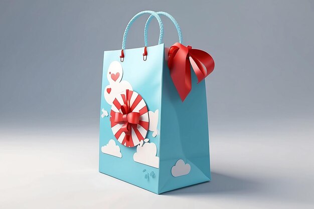 Photo white cardboard bag with cartoon hand the concept of purchase delivery gift 3d rendering