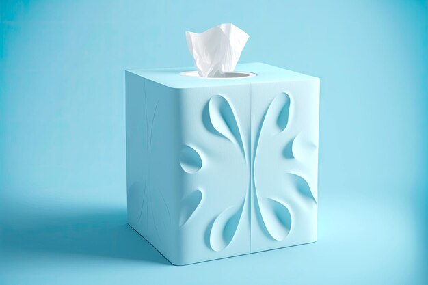 White cardboard tissue box on blue background