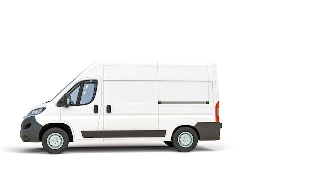 White cargo van on white background. 3d render.