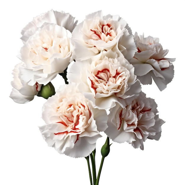 White carnation flowers isolated on white background
