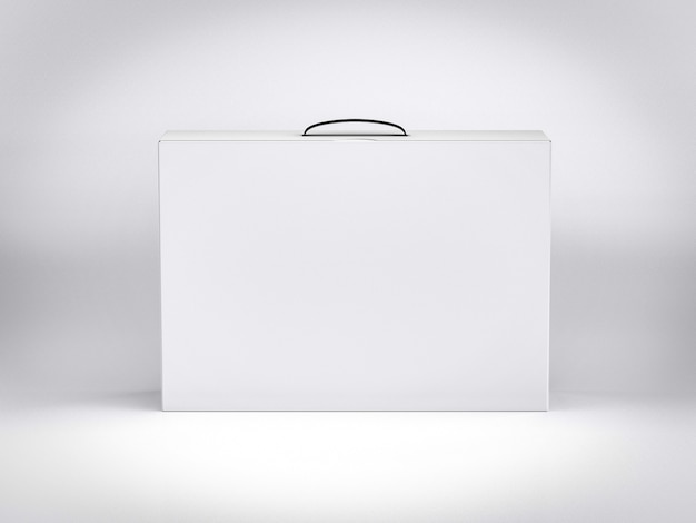 Photo white carton box with handle isolated, 3d render