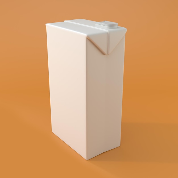 White Carton Milk and Fruit Juice Empty Container Package Plastic Object in Orange Background 3d Rendering