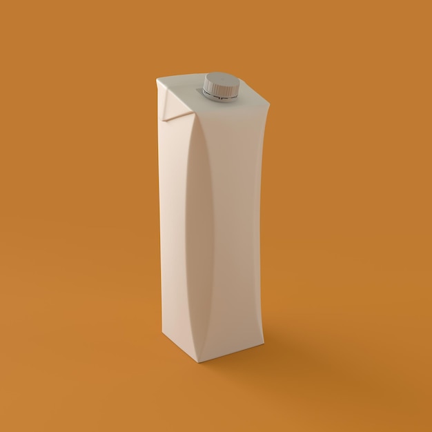 White Carton Milk and Fruit Juice Empty Container Package Plastic Object in Orange Background 3d Rendering