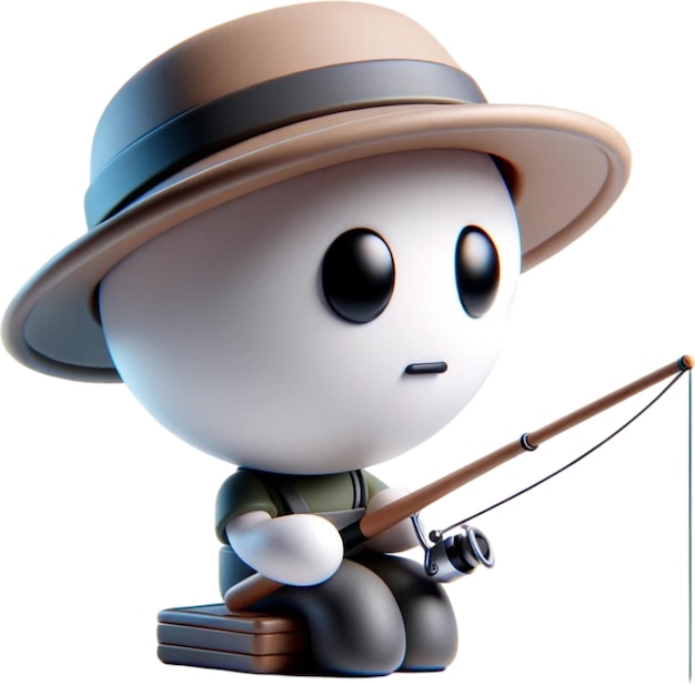 a white cartoon character with a brown hat and a brown hat