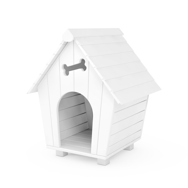 Фото Белый мультяшный домик для собак в стиле глины на белом фоне. 3d рендеринг