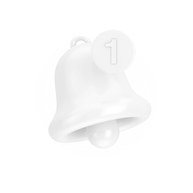 Photo white cartoon social media notification bell with new message icon in clay style 3d rendering