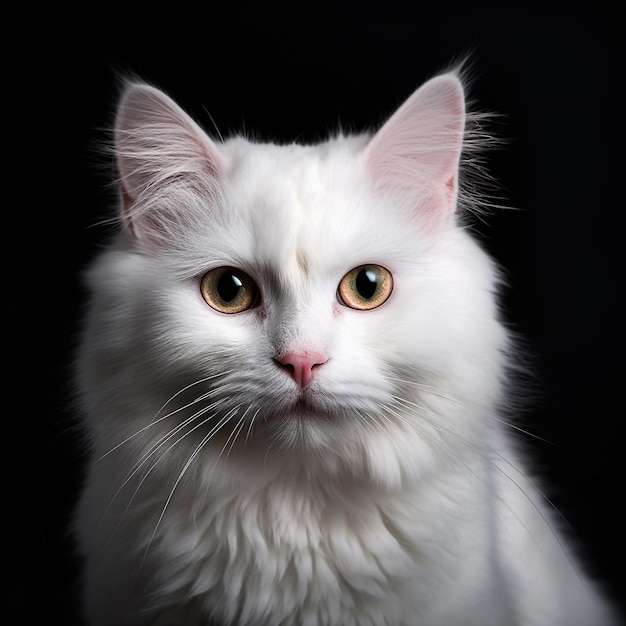 White cat on black background