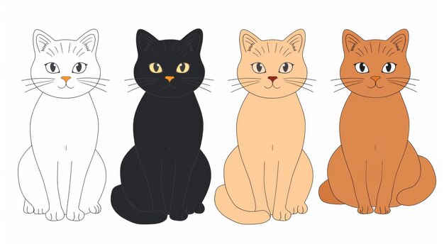 White cat black cat orange cat brown cat Cute modern cats sitting