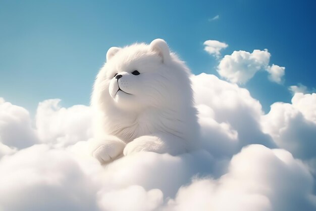 A white cat on a cloud with blue sky ai generated